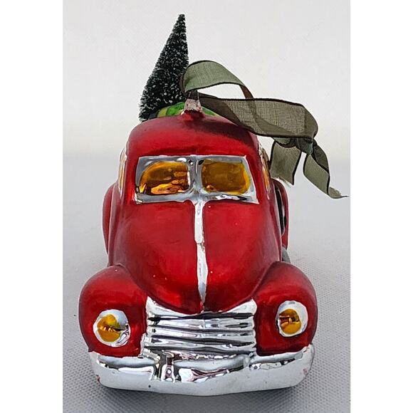 ORNAMENT-Holiday-Glass-Red Pickup Truck-Christmas Tree-Unique-Novelty-Large - Picture 4 of 14